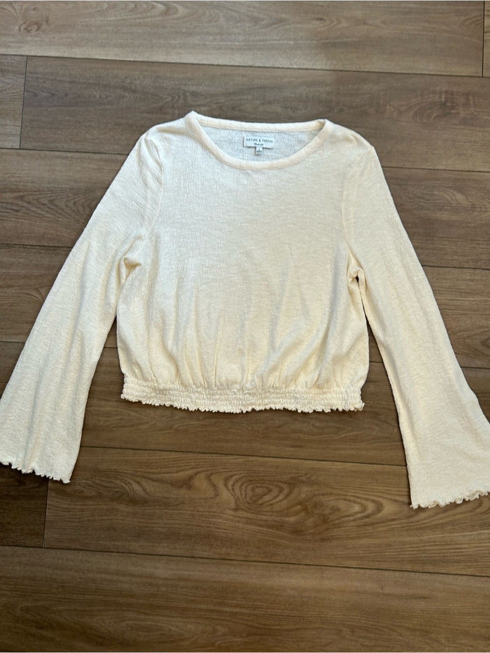 Madewell Texture & Thread Bell Sleeve Textured Top Ivory M